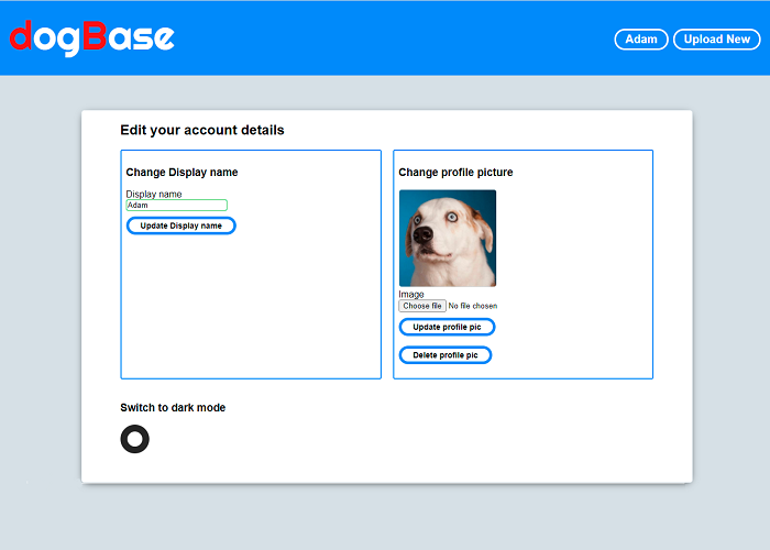 dogBase edit profile page